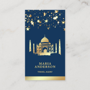 Navy Blue Gold Confetti Taj Mahal Travel Agent Visitenkarte