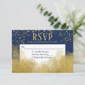 Navy Blue Gold Confetti UAWG Wedding Response RSVP Karte (Stehend Vorderseite)