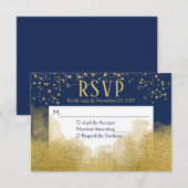 Navy Blue Gold Confetti UAWG Wedding Response RSVP Karte (Vorne/Hinten)