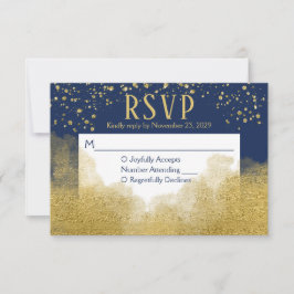 Navy Blue Gold Confetti UAWG Wedding Response RSVP Karte
