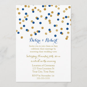 Navy Blue Gold Confetti Vow Renewal Einladung