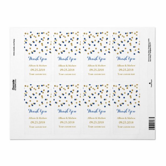 Navy Blue Gold Confetti Wedding Labels (Vorne)