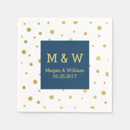 Navy Blue Gold Confetti Wedding Monogram Serviette