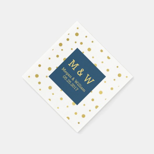 Navy Blue Gold Confetti Wedding Monogram Serviette (Ecke)