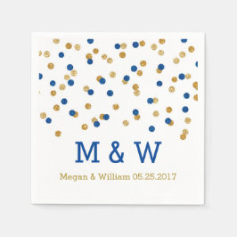 Navy Blue Gold Confetti Wedding Monogram Serviette