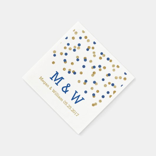 Navy Blue Gold Confetti Wedding Monogram Serviette (Ecke)