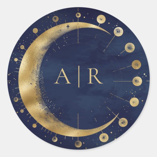 Navy Blue Gold Crescent Moon Wedding Umschlag Aufk Runder Aufkleber (Vorderseite)