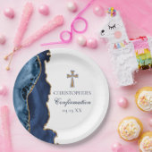 Navy Blue Gold Cross Custom Confirmation Party Pappteller (Party)