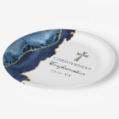 Navy Blue Gold Cross Custom Confirmation Party Pappteller (Schrägansicht)