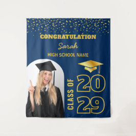 Navy Blue Gold Custom Abschluss Background & Foto Wandteppich