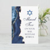 Navy Blue Gold Custom Bar Mitzvah Mazel Tov Karte (Stehend Vorderseite)