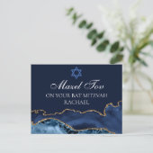 Navy Blue Gold Custom Bat Mitzvah Mazel Tov Postkarte (Stehend Vorderseite)