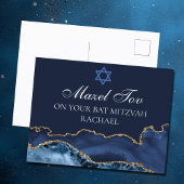 Navy Blue Gold Custom Bat Mitzvah Mazel Tov Postkarte