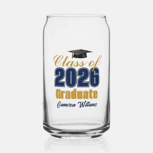 Navy Blue Gold Custom Class of 2026 Graduation Dosenglas (Vorderseite)