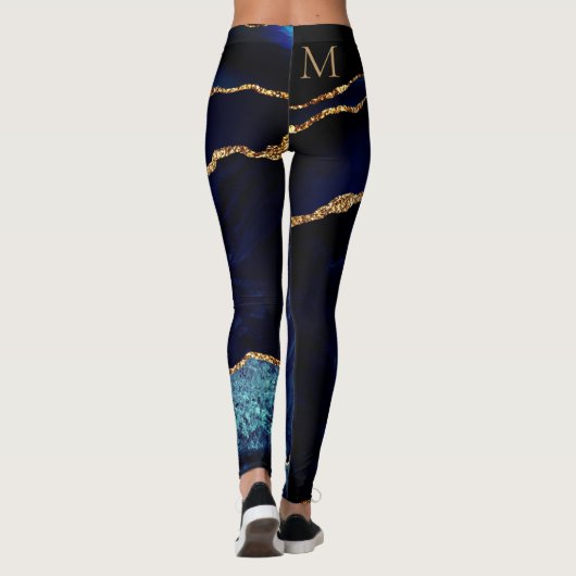 Navy Blue Gold Custom Letter and Name Leggings (Rückseite)