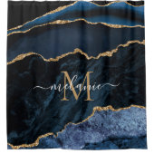Navy Blue Gold Custom Letter Name Dusche Vorhang (Vorderseite)