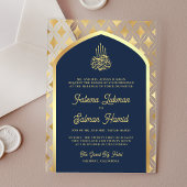 Navy Blue Gold Diamonds Arch Muslim Wedding Acryleinladungen