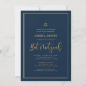 Navy Blue & Gold Doppelrahmen Script Bat Mitzvah Einladung (Vorderseite)