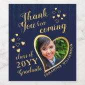 Navy Blue Gold Elegant Vielen Dank 2023 Abschluss Weinetikett (Einzelnes Label)