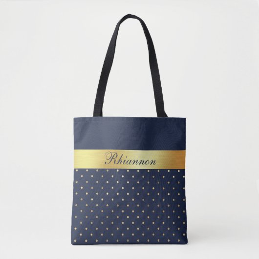 Navy Blue Gold Elegante Gemustert Mit Monogramm Tasche (Vorderseite)