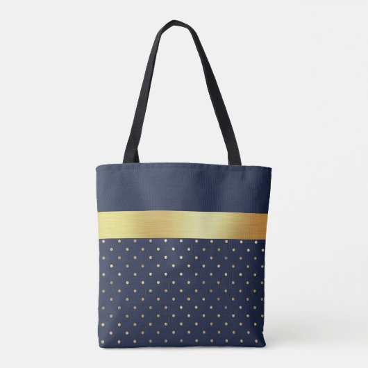 Navy Blue Gold Elegante Gemustert Mit Monogramm Tasche (Rückseite)