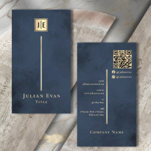 Navy Blue Gold Elegante Luxe Monogram Business Car Visitenkarte