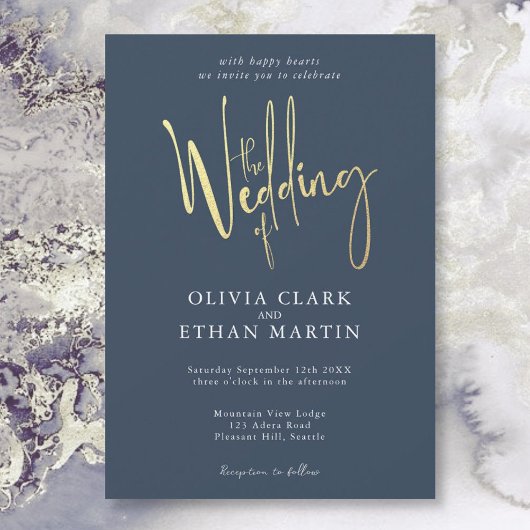 Navy Blue Gold Elegante Moderne, einfache Einladun Einladung