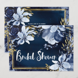 Navy Blue & Gold Elegante Moderne Wasserfarben Einladung