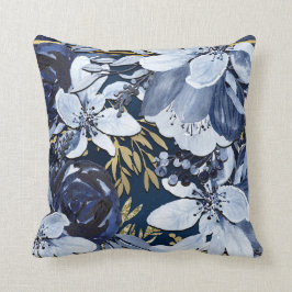 Navy Blue & Gold Elegante Moderne Wasserfarben Kissen