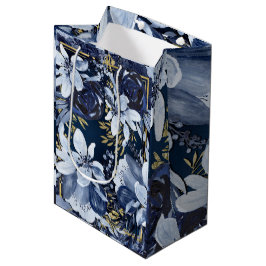 Navy Blue & Gold Elegante Moderne Wasserfarben Mittlere Geschenktüte