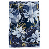 Navy Blue & Gold Elegante Moderne Wasserfarben Mittlere Geschenktüte (Rückseite)