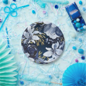 Navy Blue & Gold Elegante Moderne Wasserfarben Pappteller (Party)