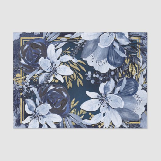Navy Blue & Gold Elegante Moderne Wasserfarben Seidenpapier (Vorderseite)