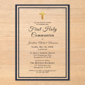 Navy Blue Gold First Heilige Kommunion Boy's Acryleinladungen (Vorderseite)