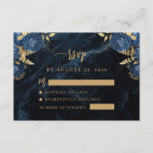 Navy Blue Gold Floral Agate Script Hochzeit RSVP Begleitkarte (Vorderseite)