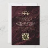 Navy Blue Gold Floral Burgundy QR Code Wedding Einladung (Rückseite)