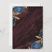 Navy Blue Gold Floral Burgundy Save the Date Einladung (Rückseite)