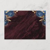 Navy Blue Gold Floral Burgundy Script Wedding RSVP Begleitkarte (Rückseite)