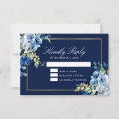 Navy Blue Gold Floral Elegant Abend Kindly Antwort (Vorderseite)