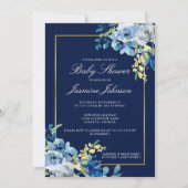 Navy Blue Gold Floral Elegant Baby Shower Einladung (Vorderseite)