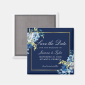 Navy Blue Gold Floral Elegant Save the Date Magnet (Vorderseite/Rückseite)