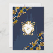 Navy Blue & Gold Floral Elegante Quinceñera Einladung (Rückseite)