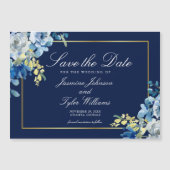 Navy Blue Gold Floral Eleganter Winter Save the Da Magneteinladung (Vorderseite)