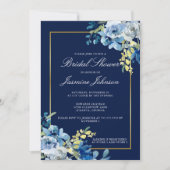 Navy Blue Gold Floral Elegantes Brautparty Einladung (Vorderseite)