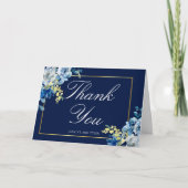 Navy Blue Gold Floral Elegantes weißes Skript gefl Dankeskarte (Vorderseite)