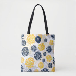 Navy Blue Gold Floral Monogram Tasche