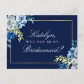 Navy Blue Gold Floral Postkarte (Vorderseite)