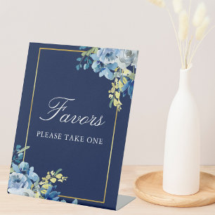 Navy Blue Gold Floral Wedding Chic Favoriten Tabel Sockelschild