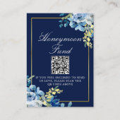 Navy Blue Gold Floral Wedding Chic Honeymoon Fund Begleitkarte (Vorderseite)