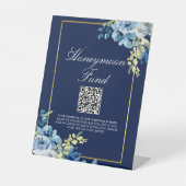 Navy Blue Gold Floral Wedding Chic Honeymoon Fund Sockelschild (Vorderseite)